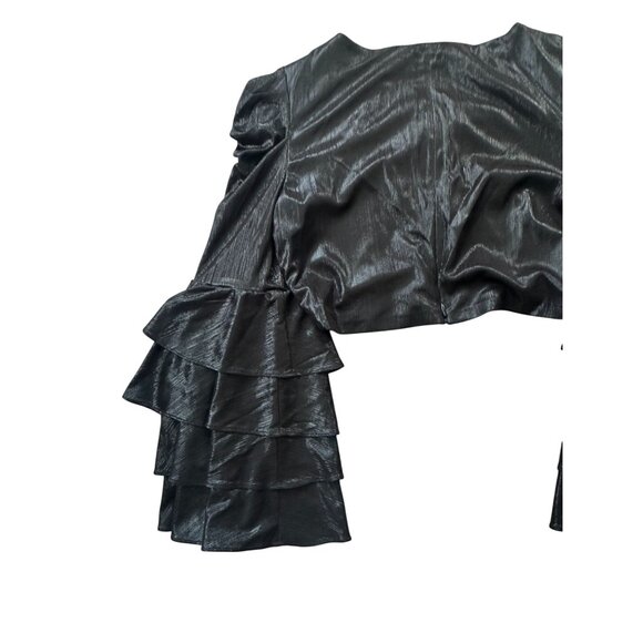 RETROFETE Bateau Black Ruffle Sleeve Crop Blouse Size Medium - Picture 4 of 9